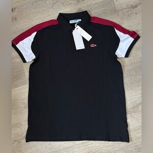 Lacoste Men's Polo Shirt in Black with Red and White Details